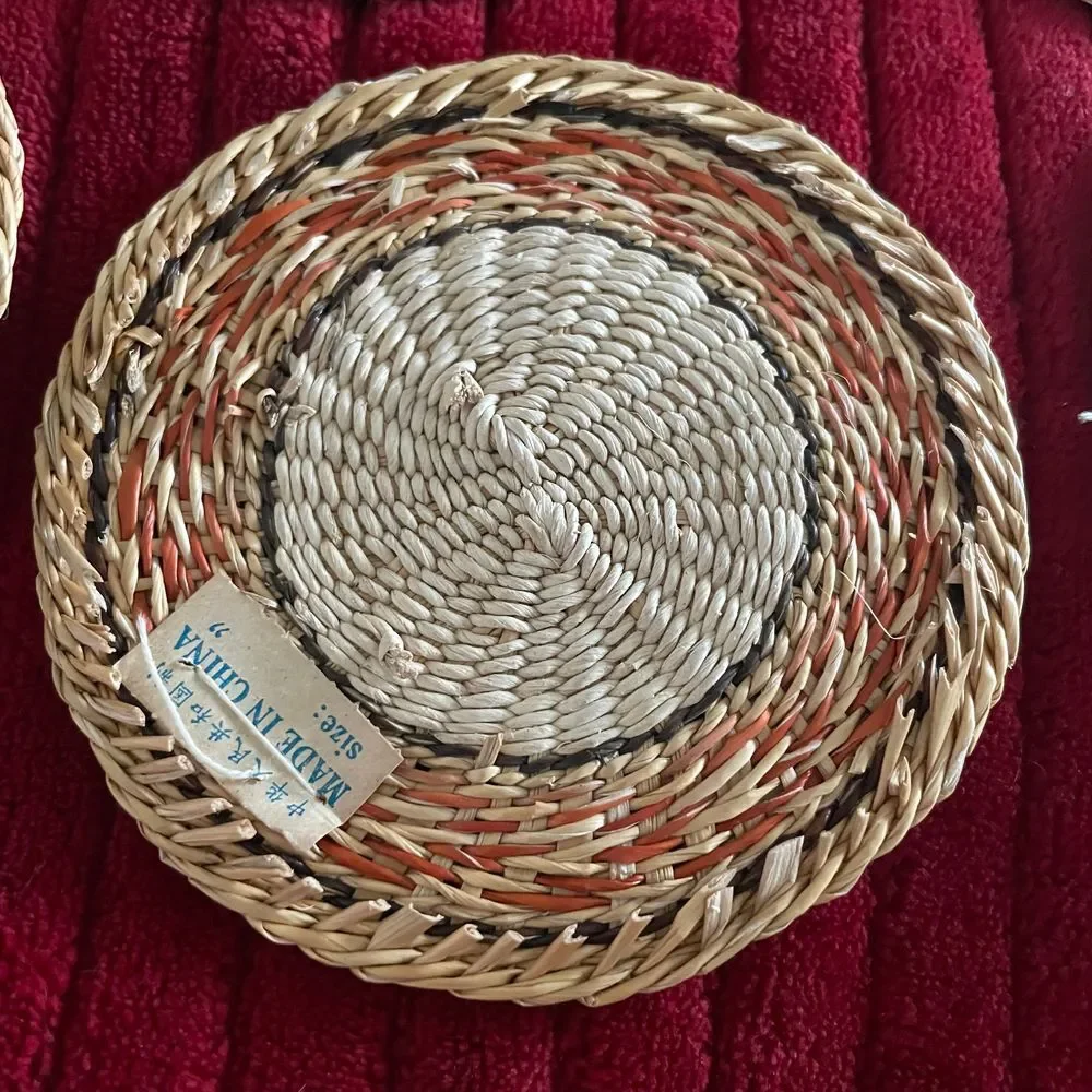 Straw drink Coaster Set 6 Vintage 70s Woven Boho Retro Bohemian Home‎ Coffee
